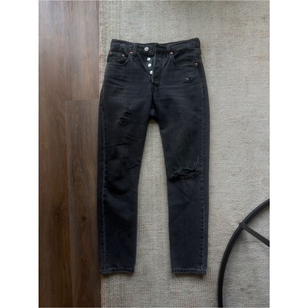 Levi's Black Straight Leg Women's Jeans with Distressed Detail 25